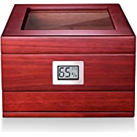 CIGARLOONG Humidor de cigarros de madera de cedro caja de escritorio clásica para 50 puros con humidificador e…
